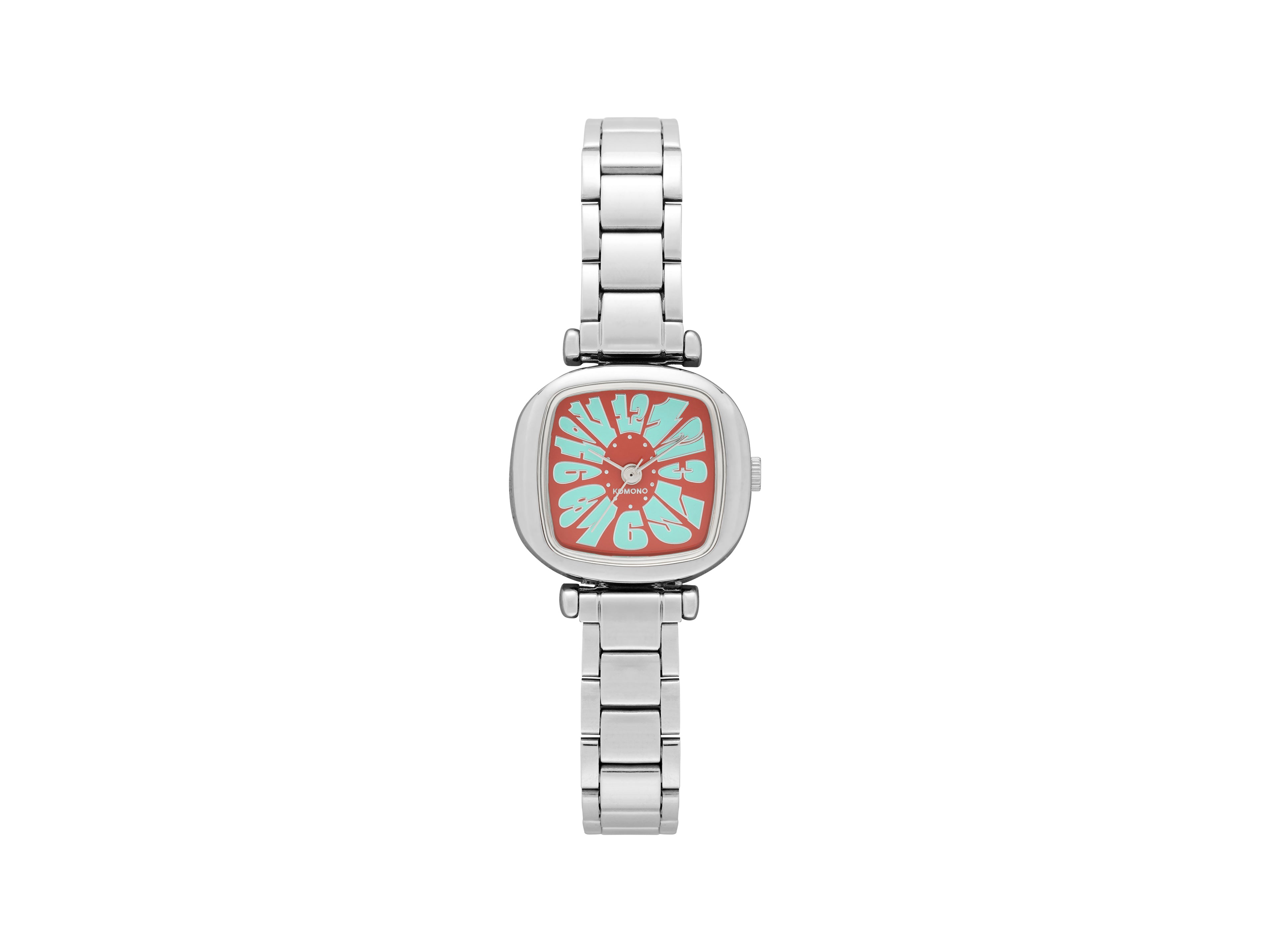 komono-moneypenny-flower-tire-teal-red-montre-xs-acier-inoxydable-bracelet-tire- image 1