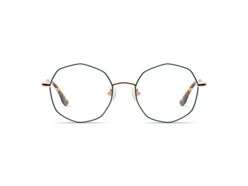 komono-sofia-slims-rose-gold-sage-lunettes-de-vue-octogonales-acier-inoxydable image 1