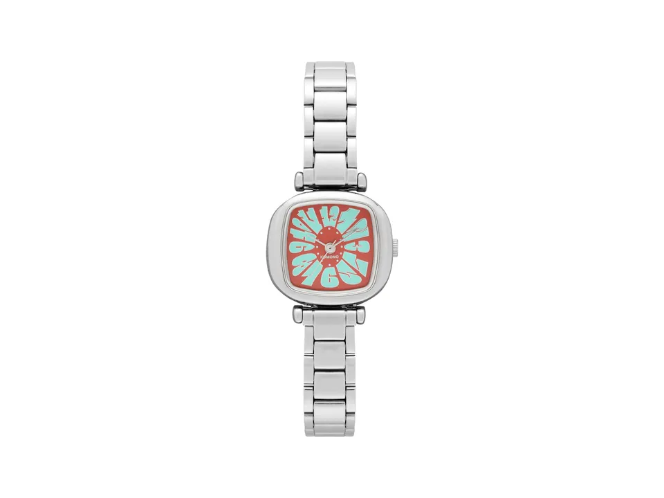 komono-moneypenny-flower-tire-teal-red-montre-xs-acier-inoxydable-bracelet-tire- image 1
