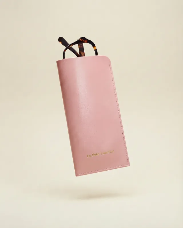 le-petit-lunetier-pochette-rose-en-cuir-tui-souple-lunettes image 1
