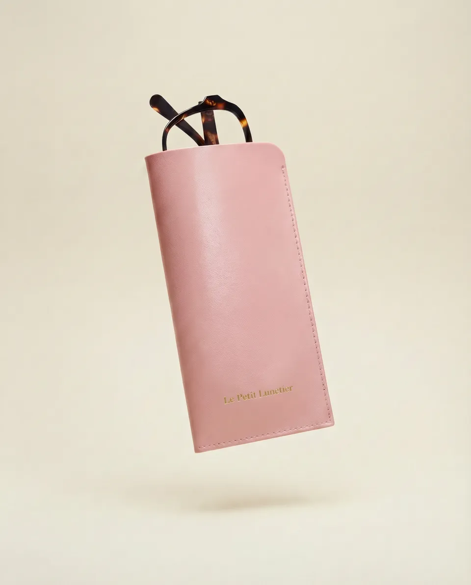 le-petit-lunetier-pochette-rose-en-cuir-tui-souple-lunettes image 1