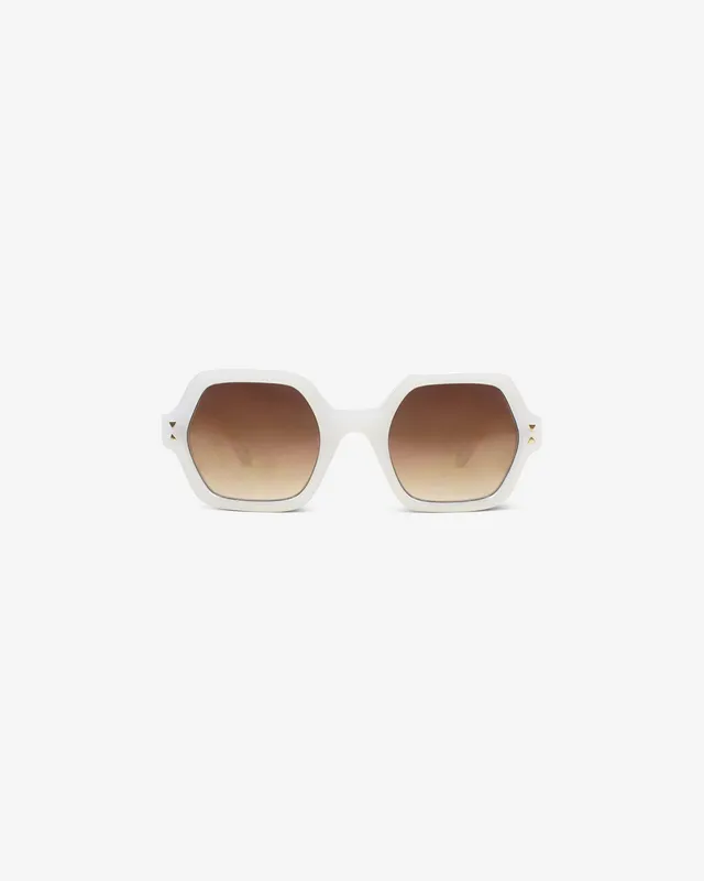 le-petit-lunetier-romy-cr-me-lunettes-de-soleil-hexagonales-ac-tate-blanc-verres image 1