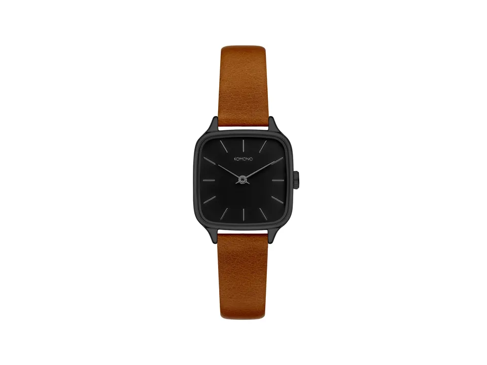 komono-kate-black-cognac-montre-architecturale-pour-femme-bracelet-noir-et-cogna image 1