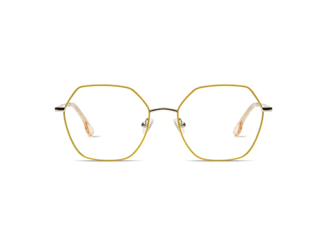 komono-nora-lemon-silver-glossy-lunettes-hexagonales-acier-inoxydable-jaune image 1