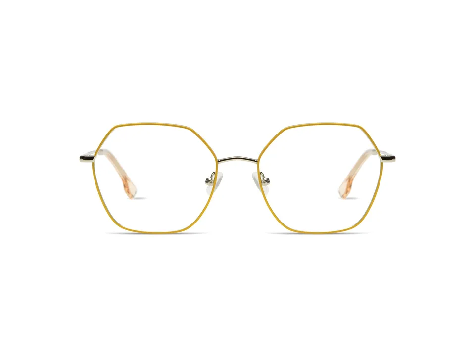 komono-nora-lemon-silver-glossy-lunettes-hexagonales-acier-inoxydable-jaune image 1
