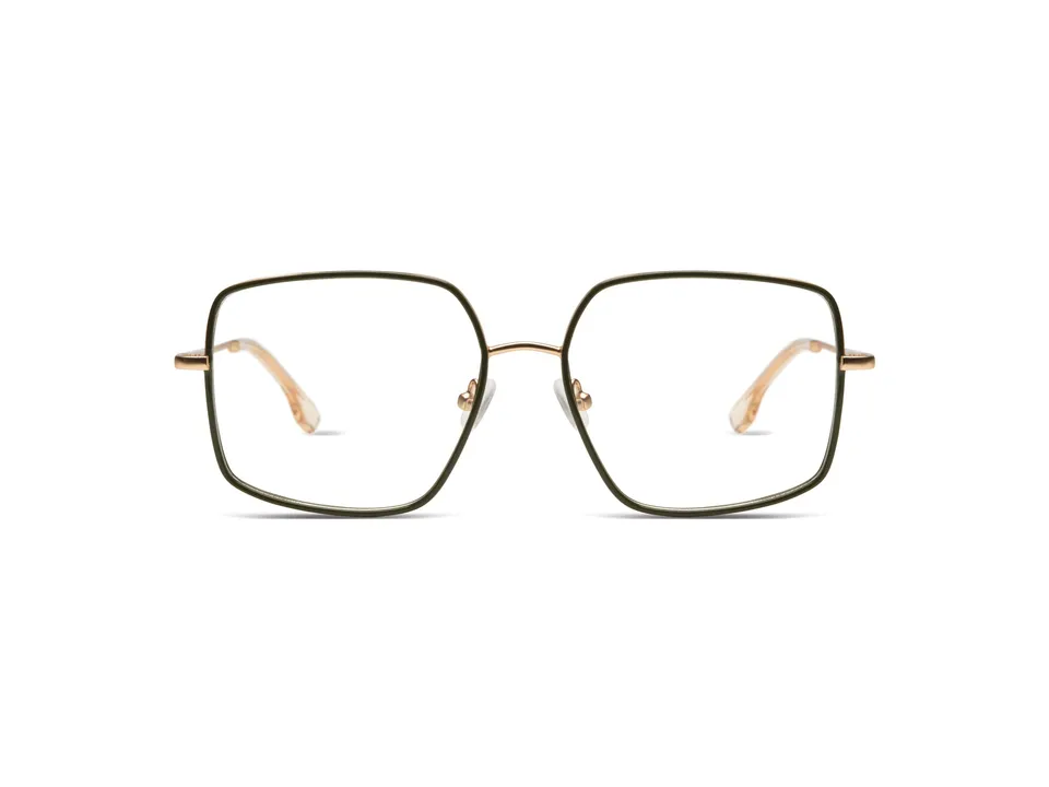 komono-amelia-kaki-rose-gold-matte-lunettes-de-vue-oversize-acier-inoxydable image 1