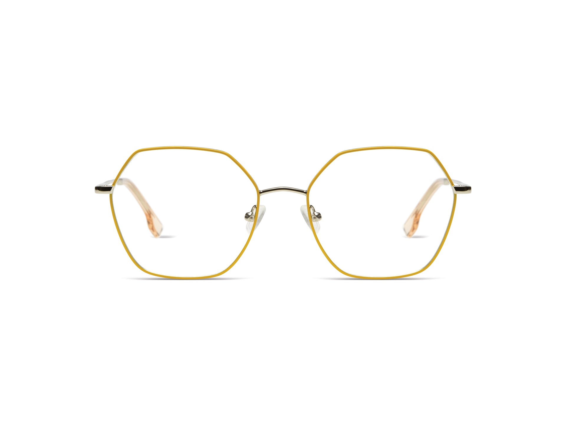 komono-nora-lemon-silver-glossy-lunettes-hexagonales-acier-inoxydable-jaune image 1
