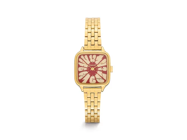 komono-kate-estate-flower-gold-bordeaux-montre-femme-bracelet-acier-inoxydable-o image 1