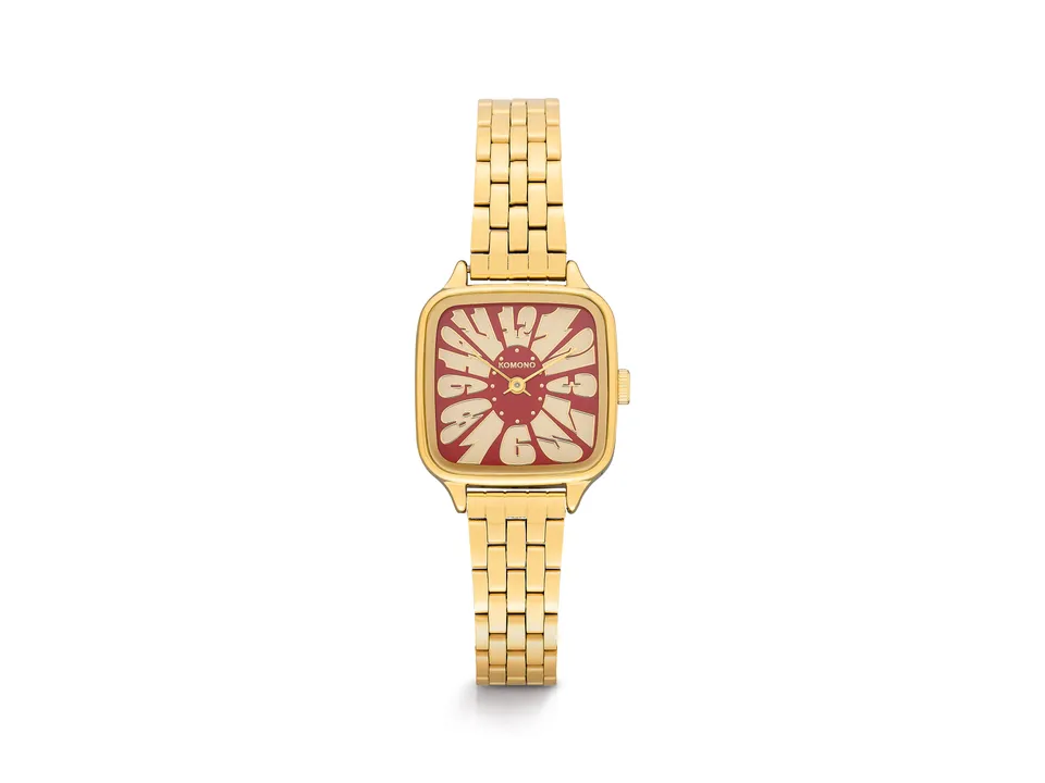 komono-kate-estate-flower-gold-bordeaux-montre-femme-bracelet-acier-inoxydable-o image 1