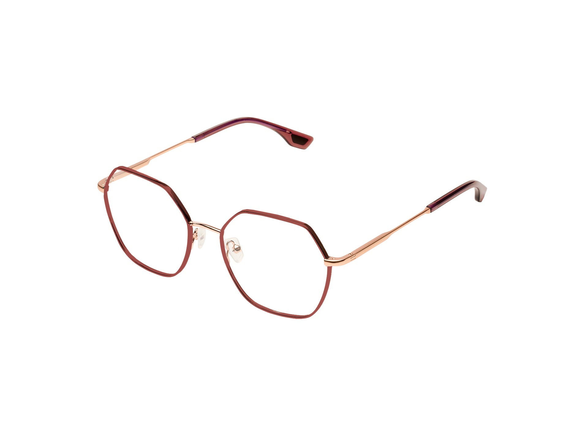 komono-nora-rose-gold-matte-maroon-lunettes-de-vue-hexagonales image 2
