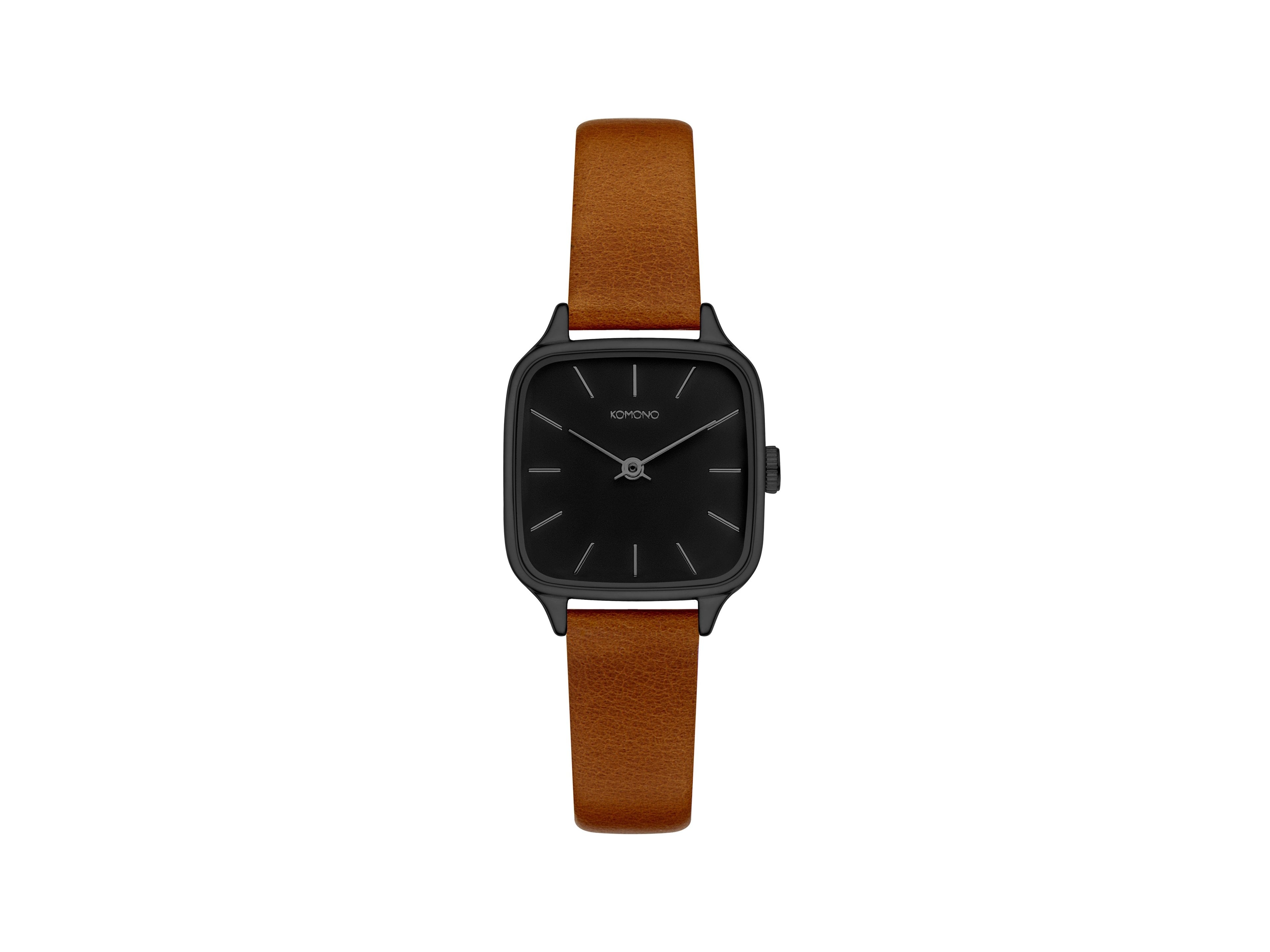 komono-kate-black-cognac-montre-architecturale-pour-femme-bracelet-noir-et-cogna image 1